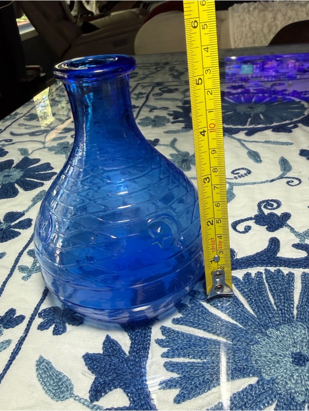 VTG Sun Moon Cobalt Blue Glass Decanter/Flask/Vase Celestial Whimsical Y2K Press - Picture 6 of 10